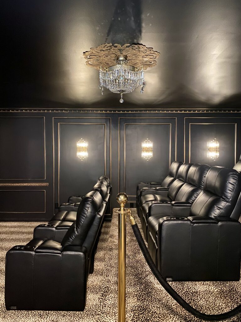 Home Theater Dark Walls With Gold Rub 'n Buff On Trim