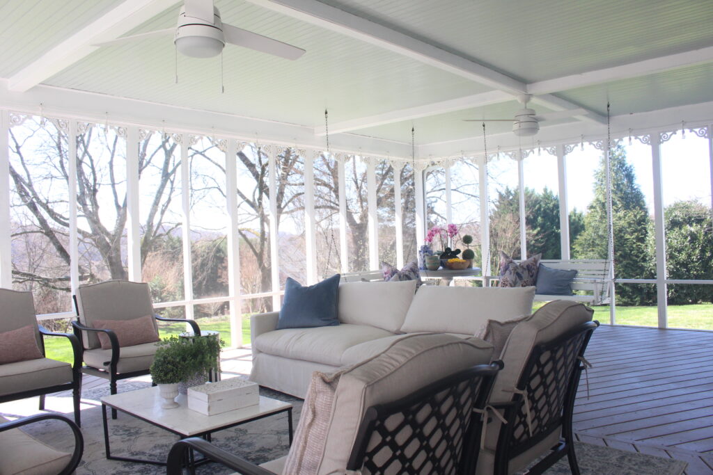 Screened In Porch with blue ceiling