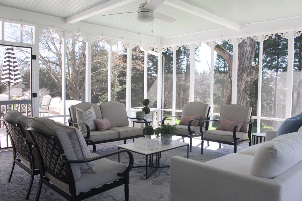 Screened In Porch with blue ceiling