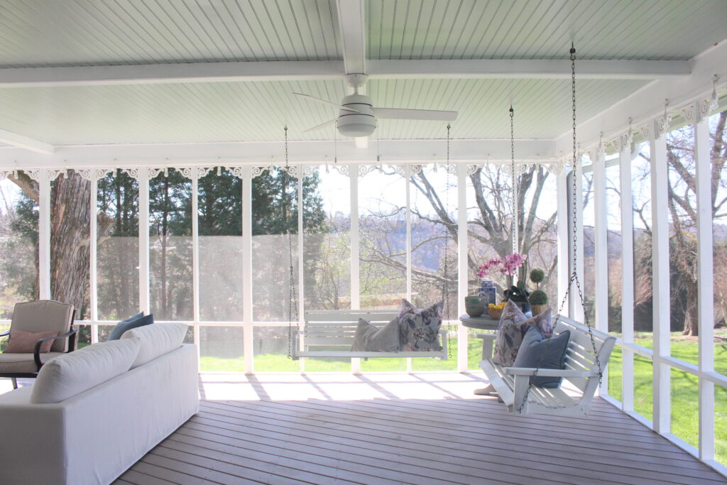 Screened In Porch with blue ceiling