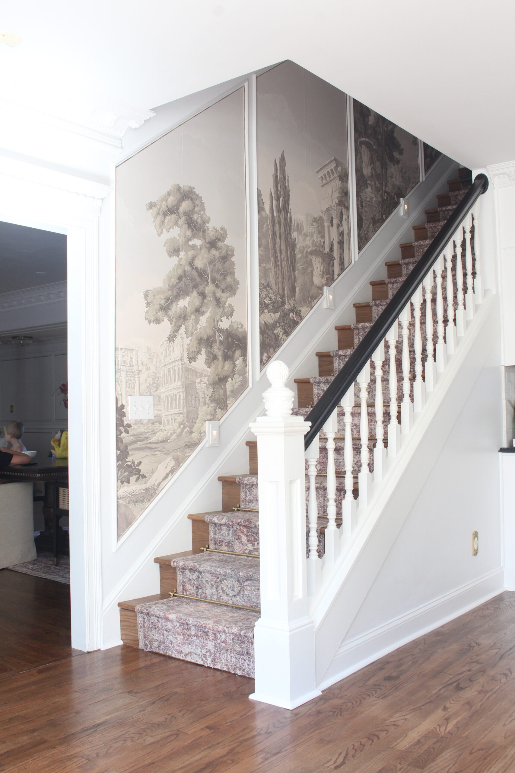 Finished Kitchen Stairs With The Wallpaper Mural
