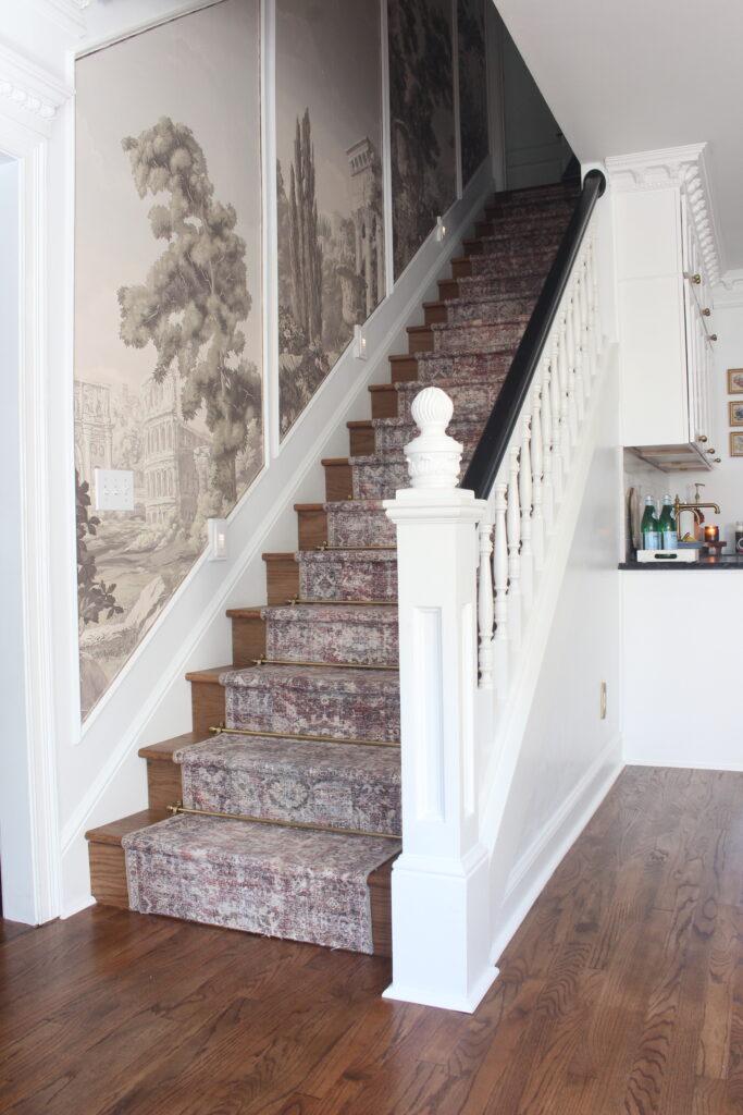 Grandmillenial Style Kitchen Stairs With Antique-Inspired Runner