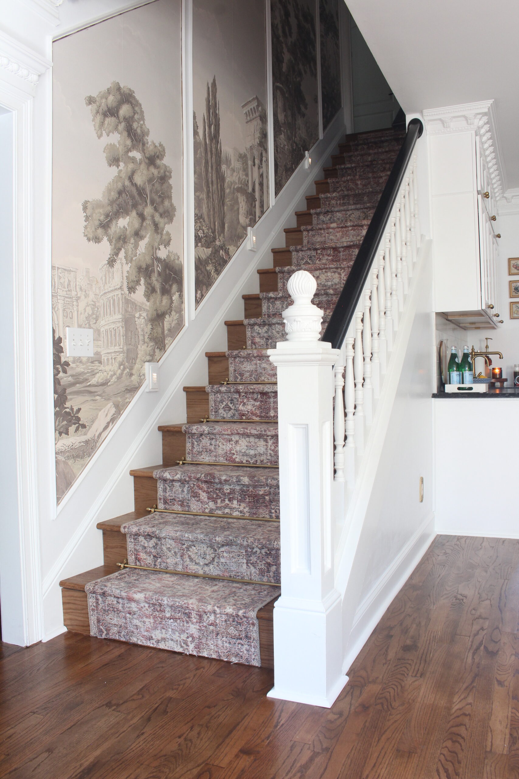 Kitchen Stairs Accented With Wallpaper Mural