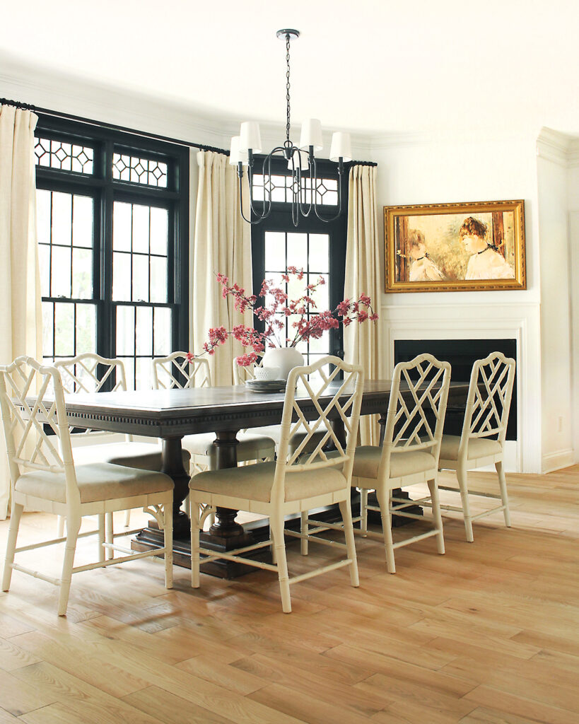 Breakfast nook with vertical wood floors