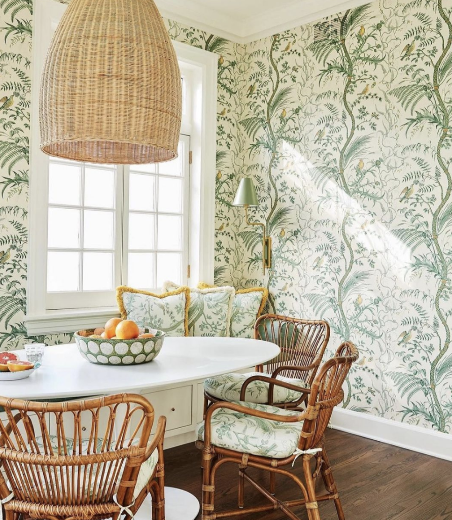 Painted Trim And Wallpaper Combination In Breakfast Nook