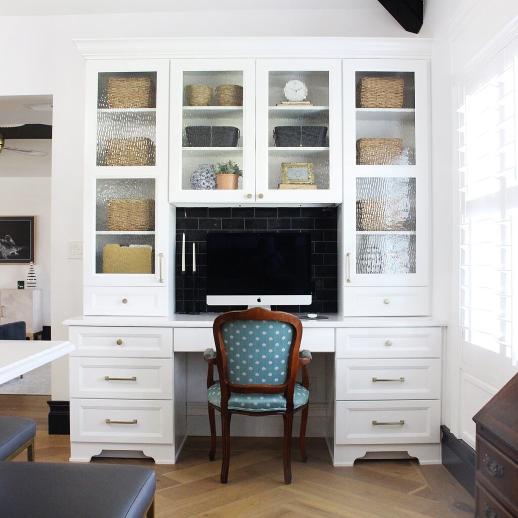 White Kitchen Desk With With Neutral Wood Floors