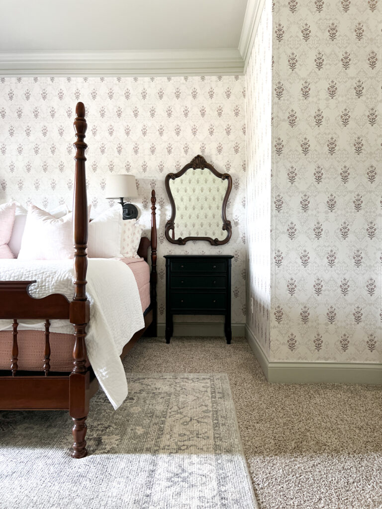 Guest Room with floral wallpaper